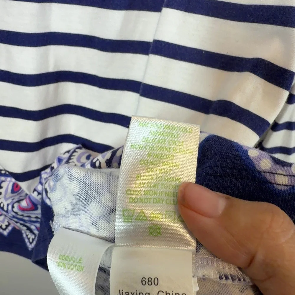Lilly Pulitzer Women's Size M Striped Top Long Sleeve Paisley Hem Navy